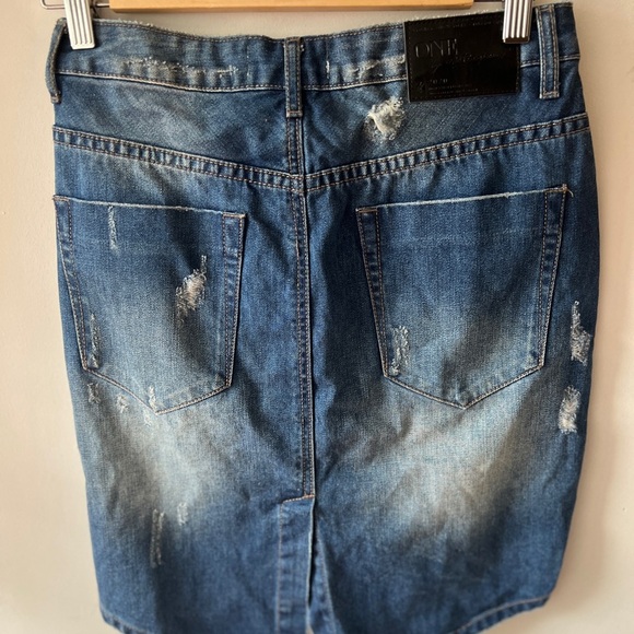 One Teaspoon Blue Cult Distressed Denim Skirt NWT 27 - Picture 5 of 6